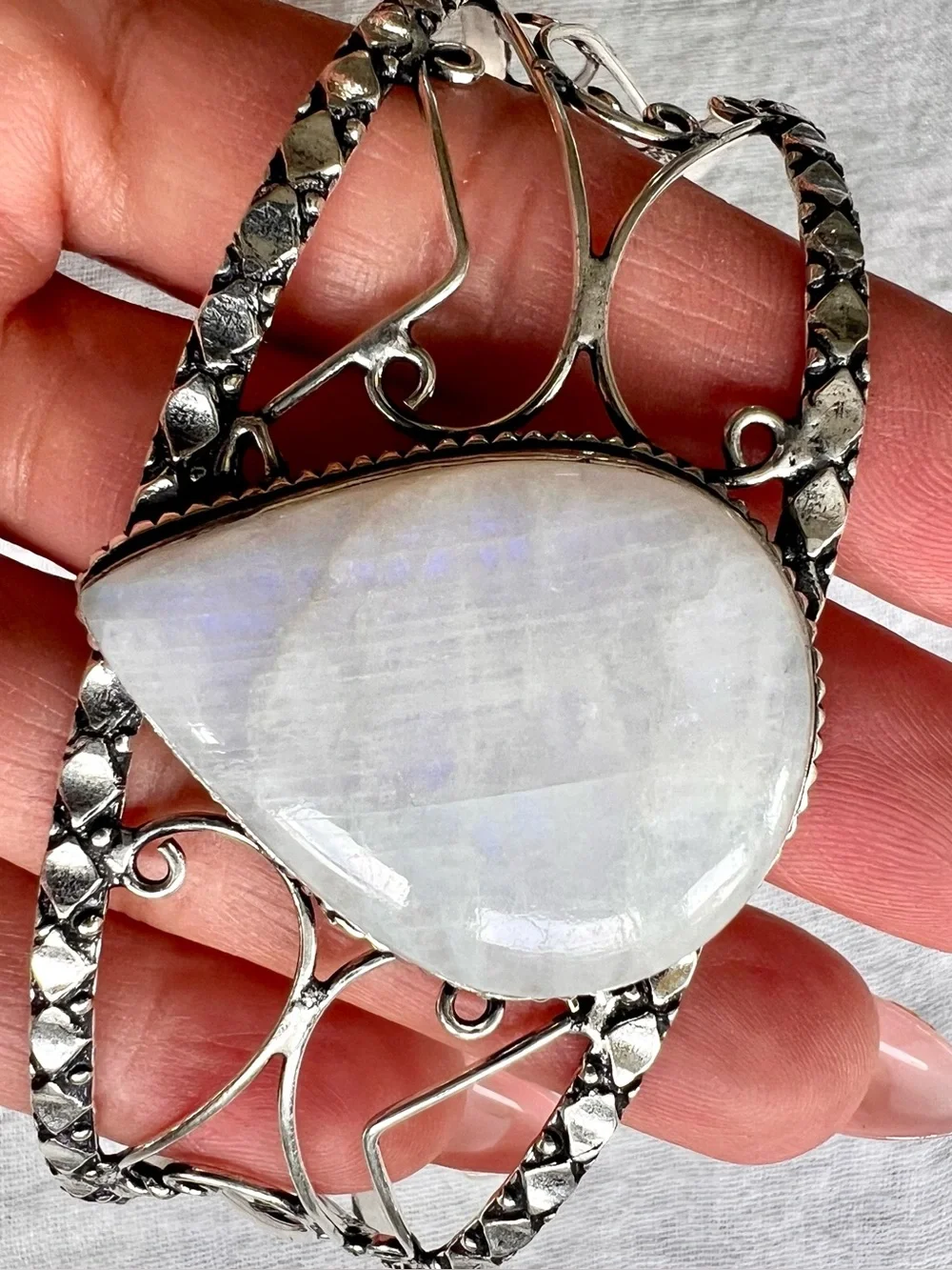 925 Mystical Flash Rainbow Moonstone Cuff Bracelet